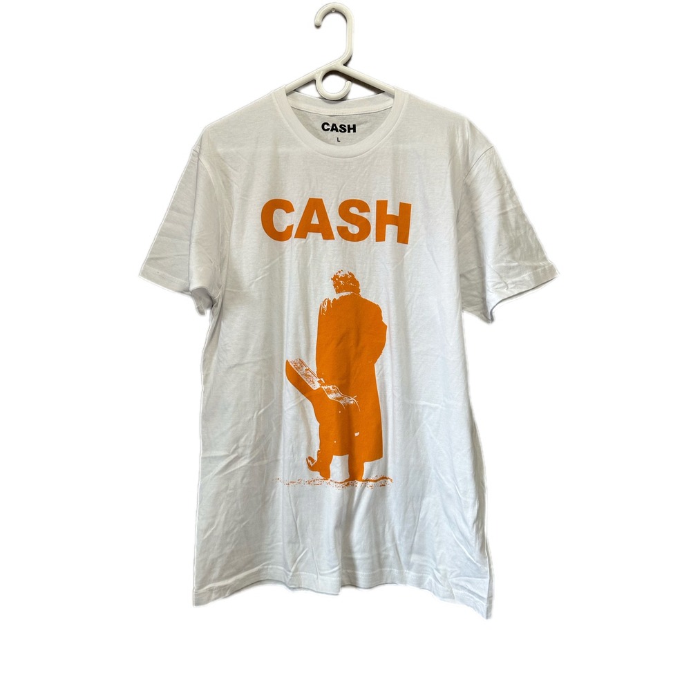 Johnny Cash Orange Graphic T Shirt Mens Large White Cotton Concert‎ Tour
